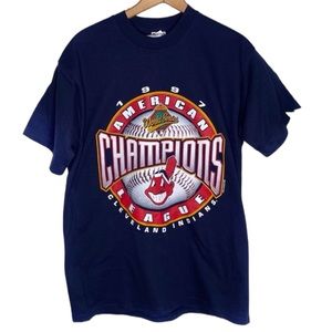 Vintage 1997 Cleveland Indians World Series Champions Navy Blue Baseball T-Shirt